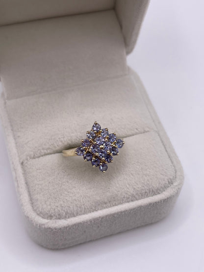 9ct gold tanzanite cluster ring