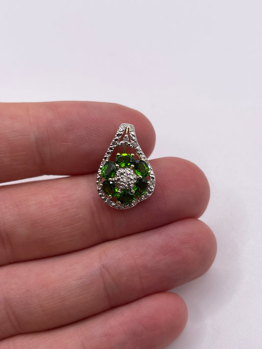 9ct gold diopside and diamond pendant