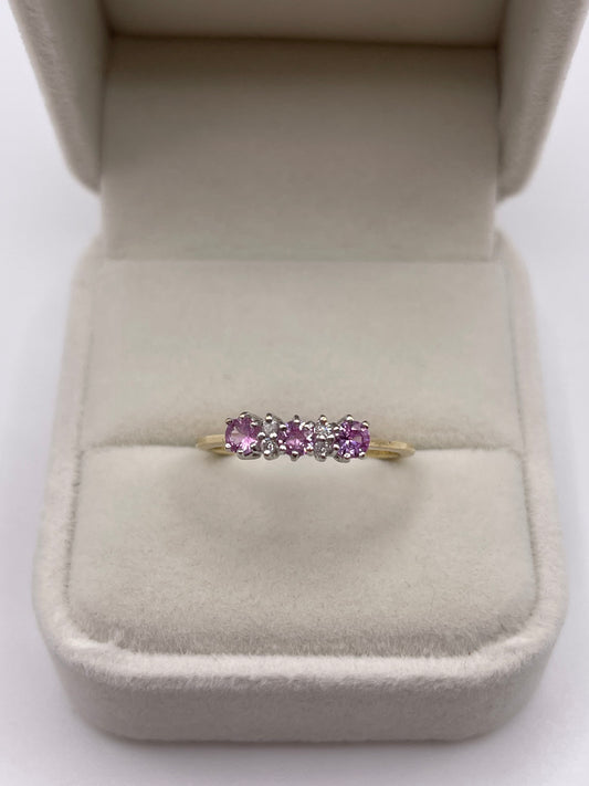 9ct gold pink sapphire and diamond ring