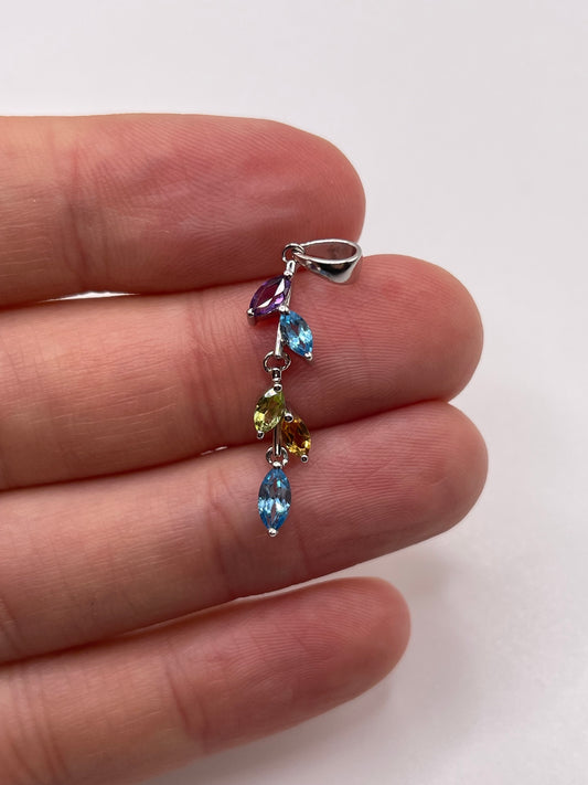 9ct white gold multi gemstone pendant