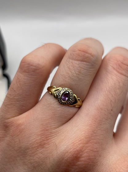 9ct gold amethyst and diamond ring