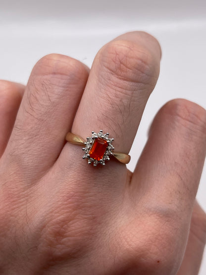 9ct gold fire opal and diamond ring