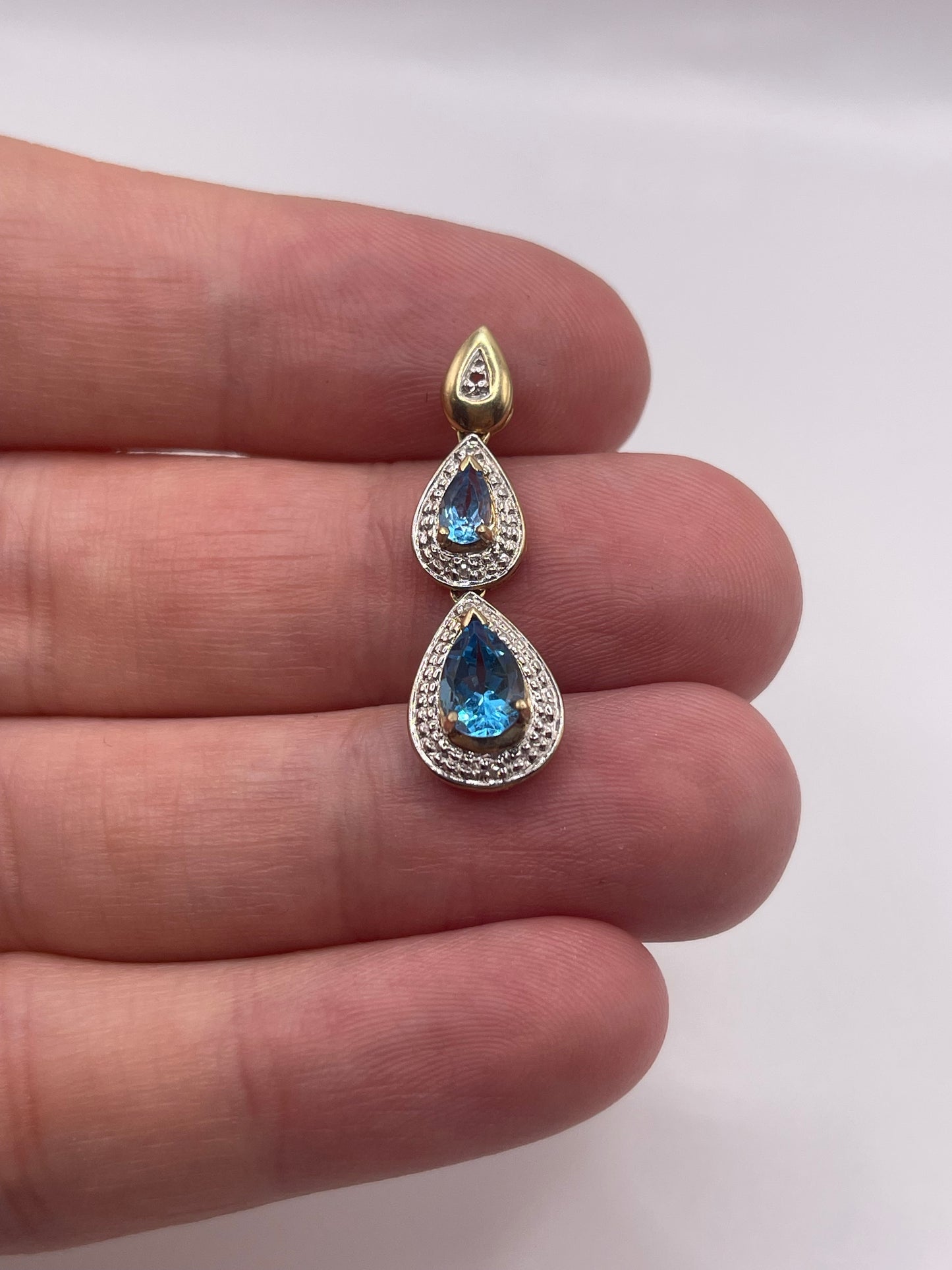 9ct gold blue topaz and diamond pendant