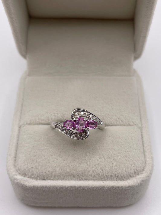 9ct white gold pink sapphire and diamond ring