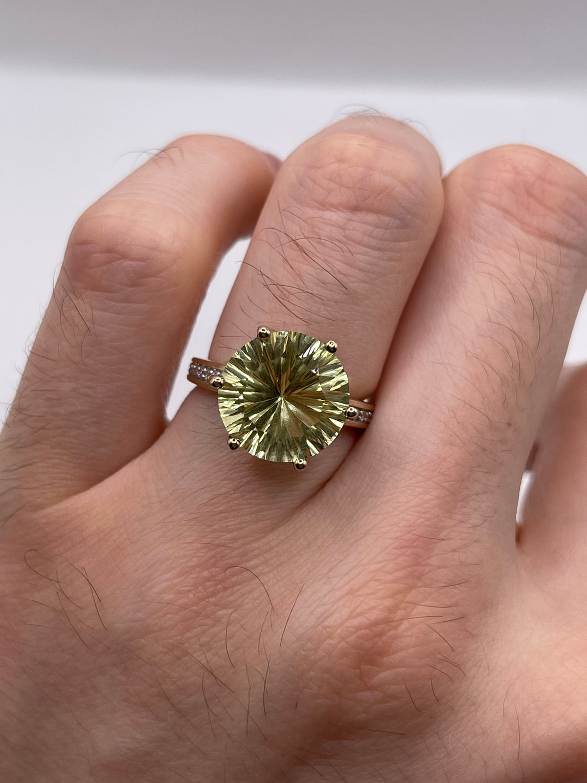 9ct gold lemon quartz and diamond ring