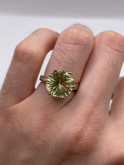 9ct gold lemon quartz and diamond ring