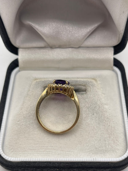 9ct gold amethyst and diamond ring