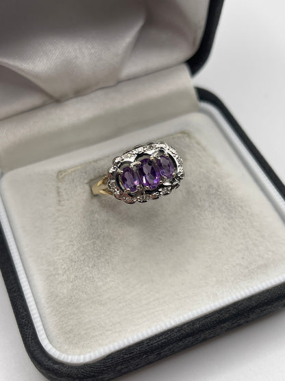 9ct gold amethyst and diamond ring