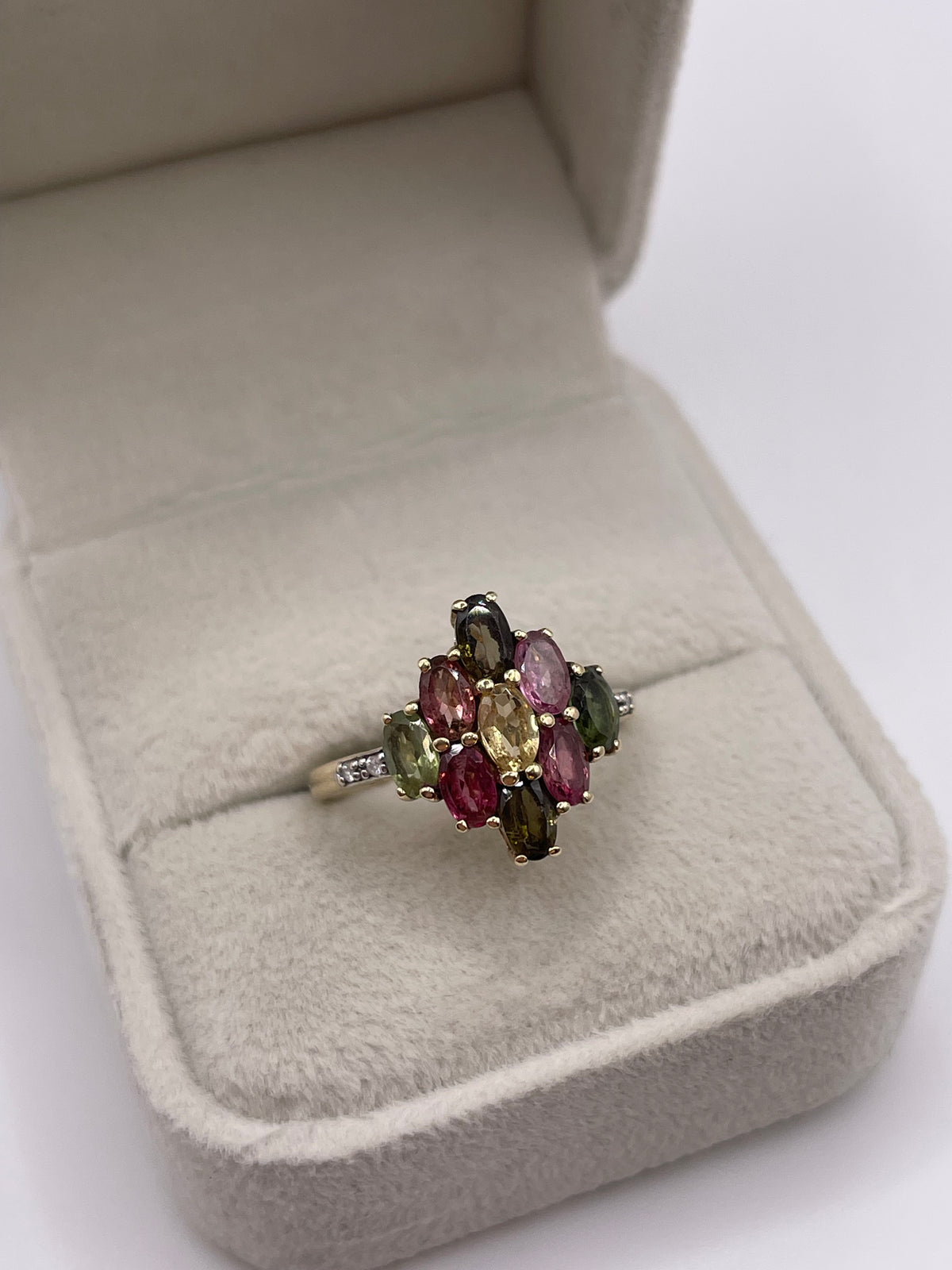 9ct gold tourmaline and diamond ring