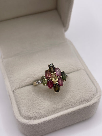 9ct gold tourmaline and diamond ring