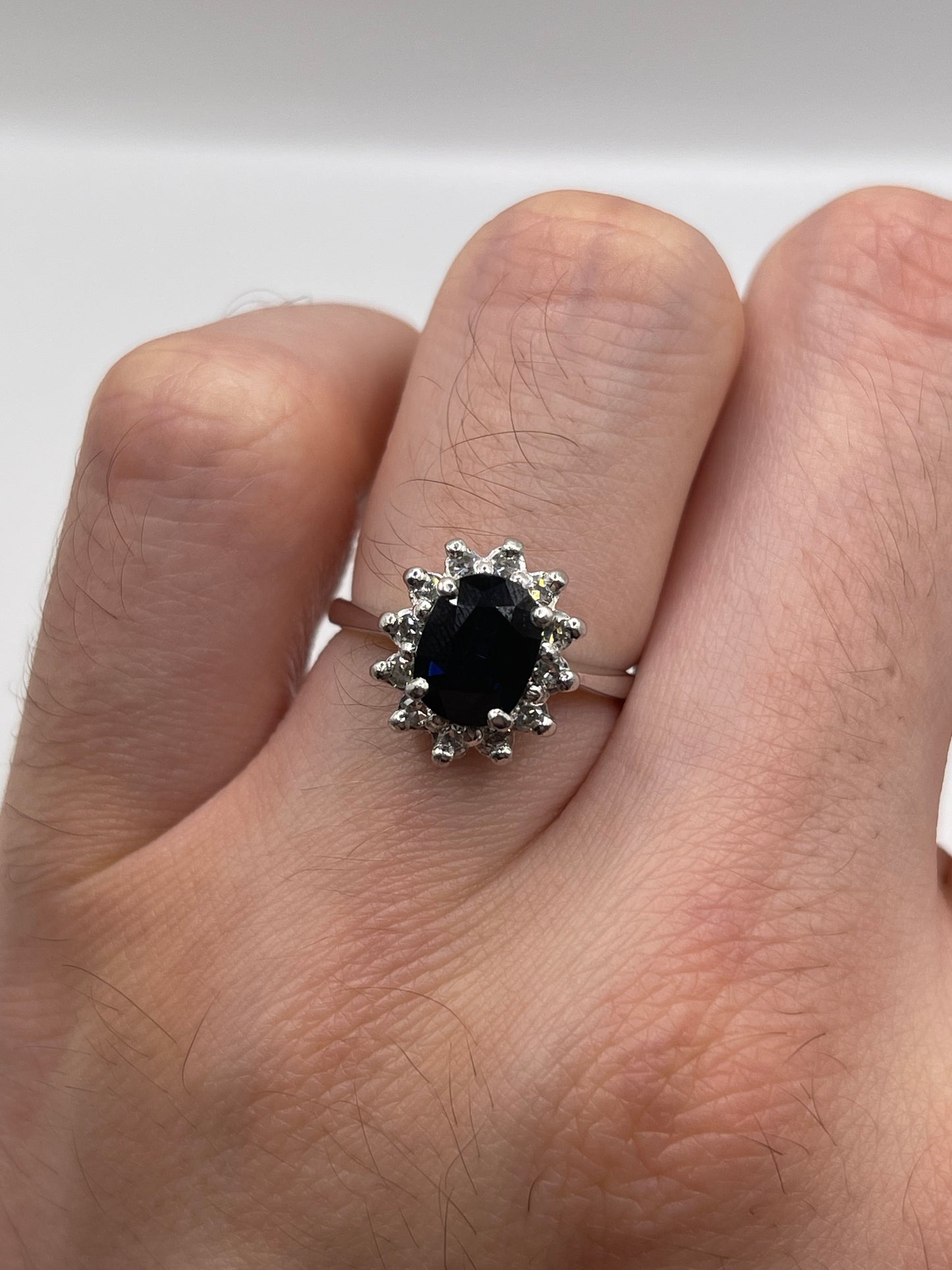 Platinum sapphire and diamond ring