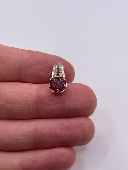 9ct gold carved ruby and diamond pendant