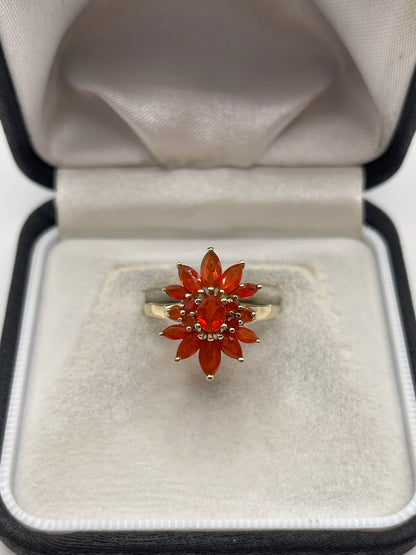 9ct gold fire opal cluster ring