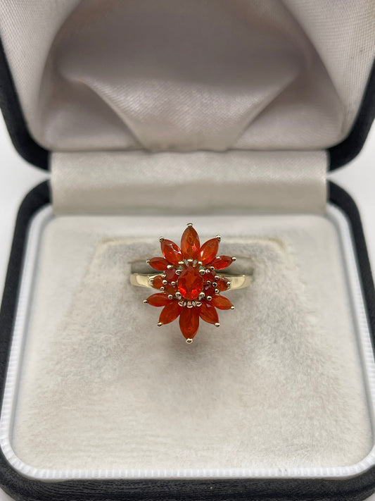 9ct gold fire opal cluster ring