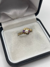 Load image into Gallery viewer, 9ct gold amethyst and pearl ring

