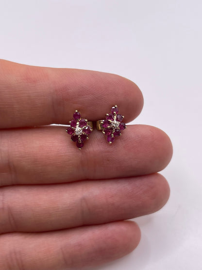 9ct gold ruby and diamond earrings