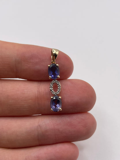 9ct gold iolite and diamond pendant