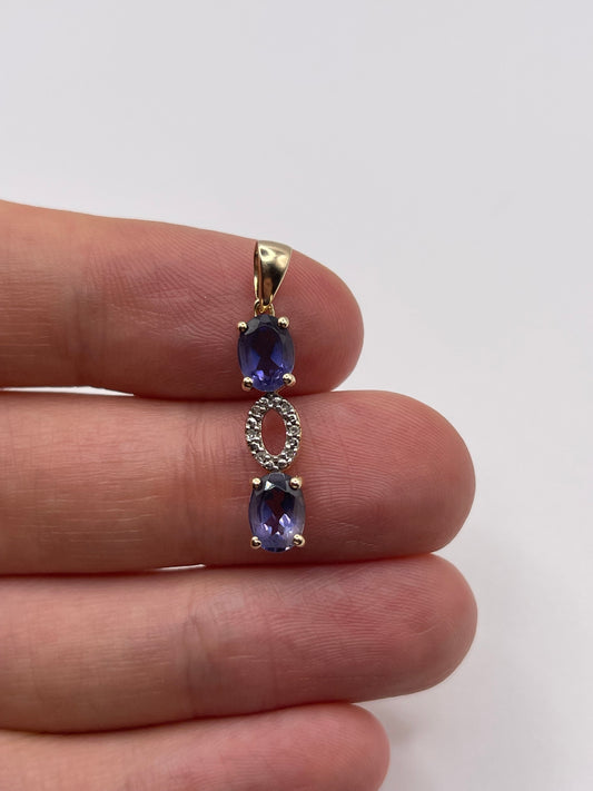 9ct gold iolite and diamond pendant