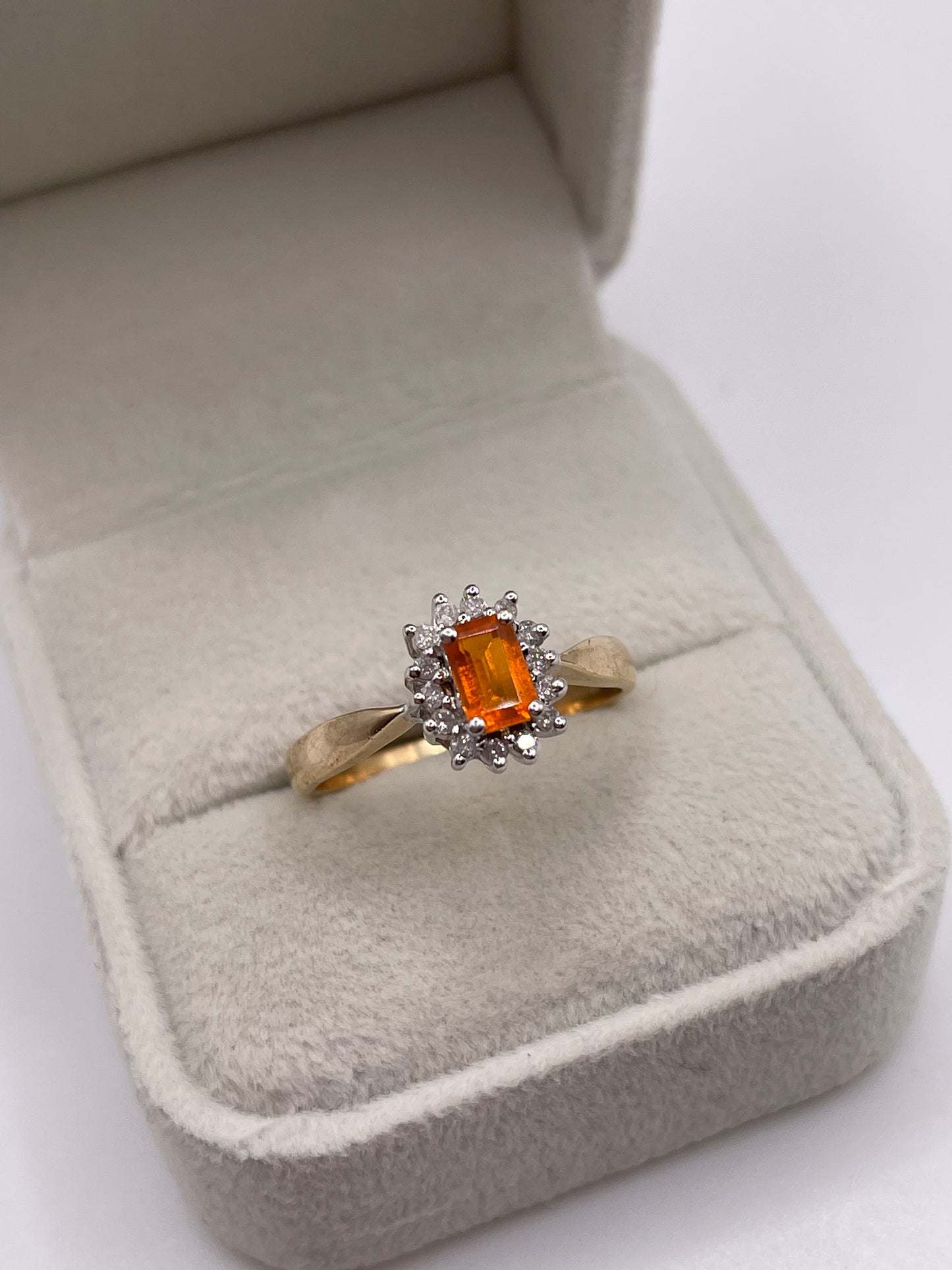 9ct gold fire opal and diamond ring