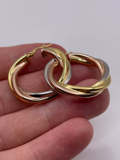 9ct tri gold creole earrings