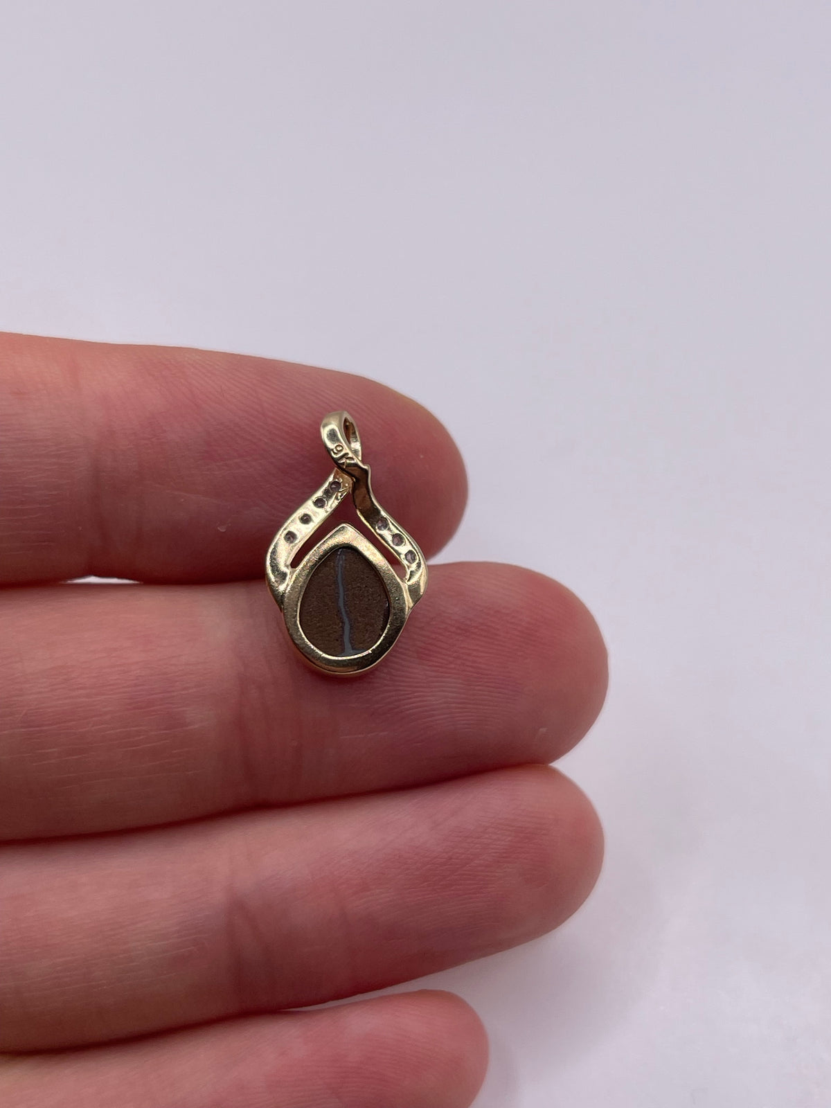 9ct gold opal doublet and diamond pendant