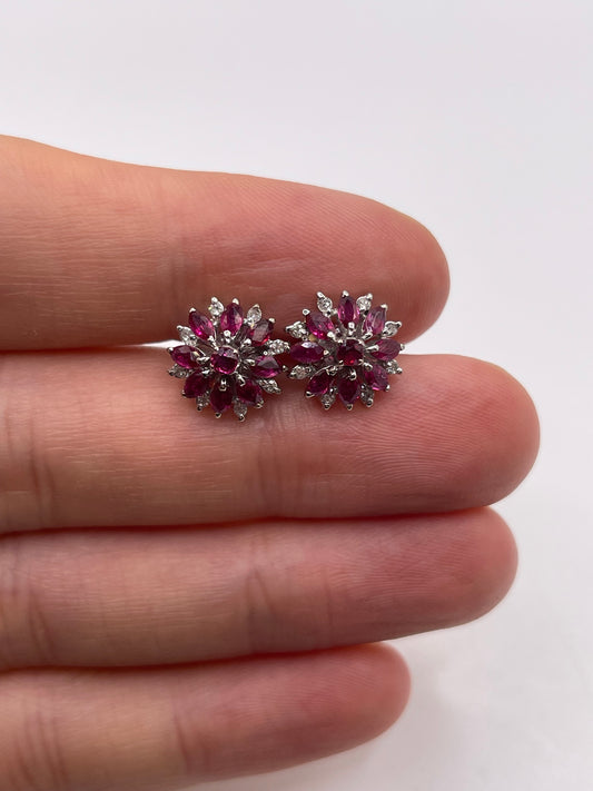 9ct white gold ruby and diamond earrings