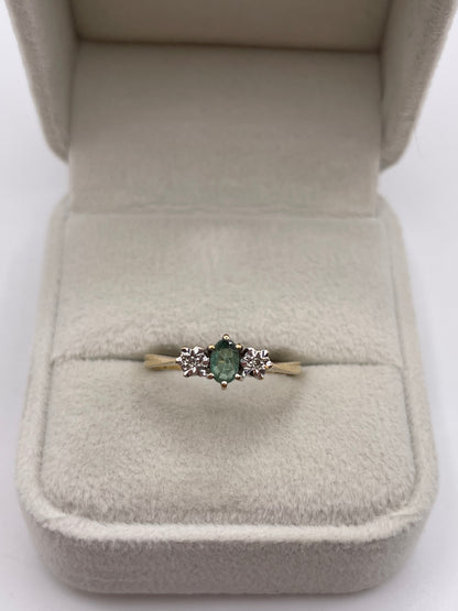 9ct gold emerald and diamond ring