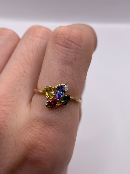 9ct gold multi gemstone and diamond ring