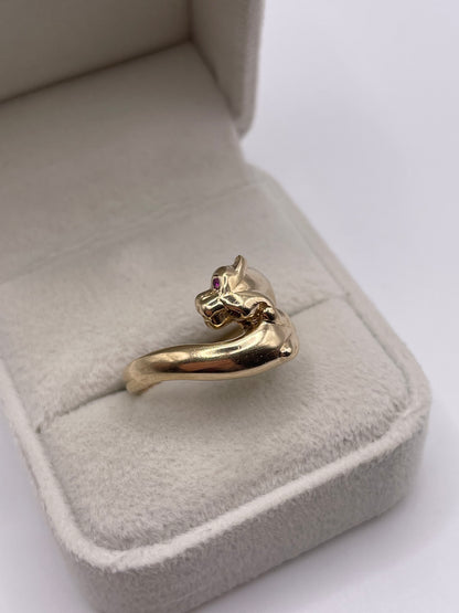 9ct gold ruby double panther ring