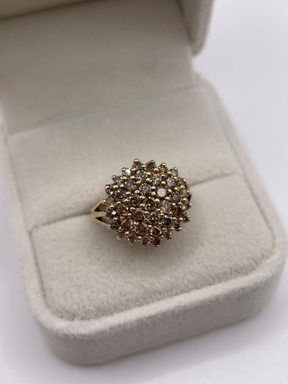 9ct gold cognac diamond cluster ring