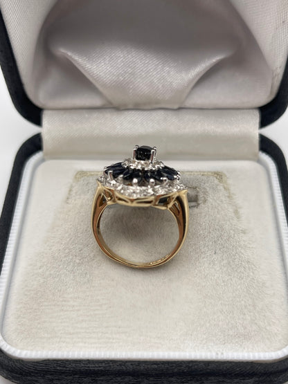 9ct gold sapphire and diamond cluster ring