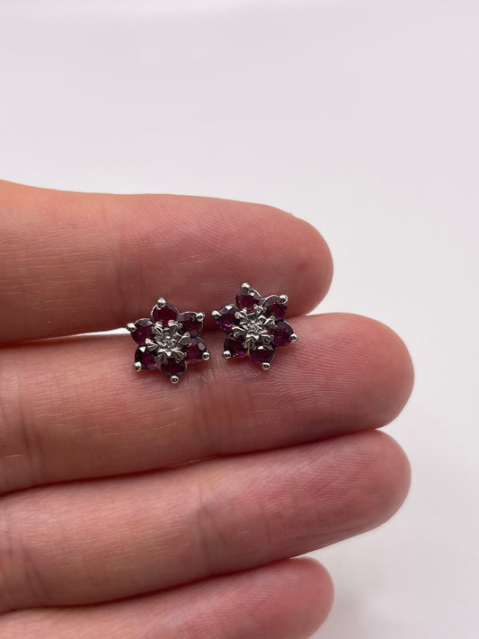 9ct white gold ruby and diamond earrings
