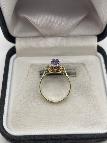 9ct gold amethyst and diamond ring