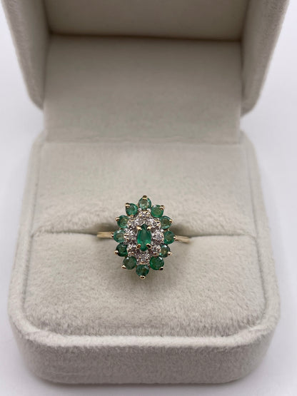 9ct gold emerald and diamond cluster ring