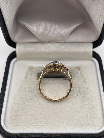 9ct gold tanzanite and zircon ring