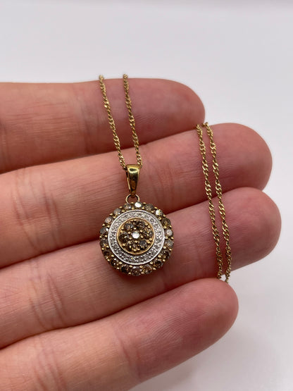 9ct gold diamond cluster necklace