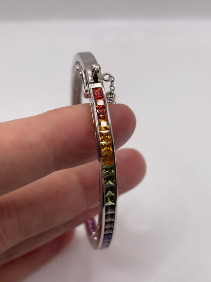 Heavy 9ct white gold multi coloured sapphire bangle