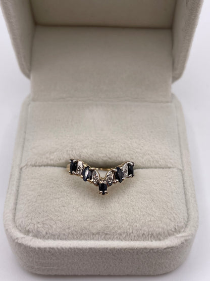 9ct gold sapphire and diamond wishbone ring