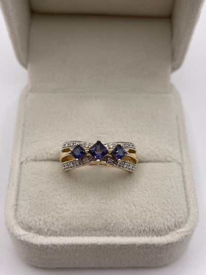 9ct gold iolite and diamond ring
