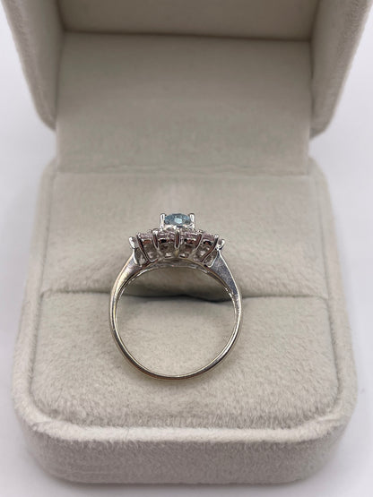 9ct white gold topaz, kunzite and diamond ring