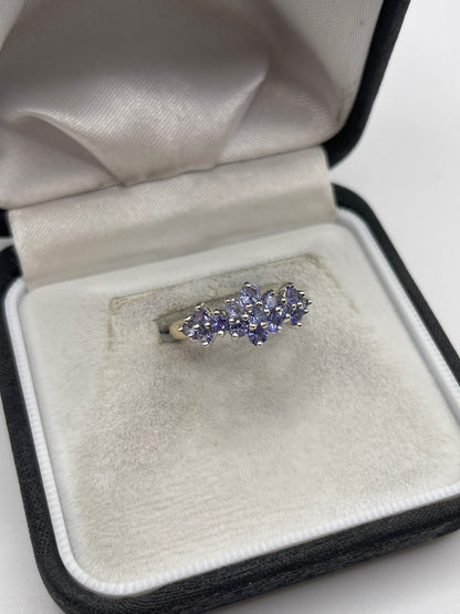 9ct gold tanzanite cluster ring