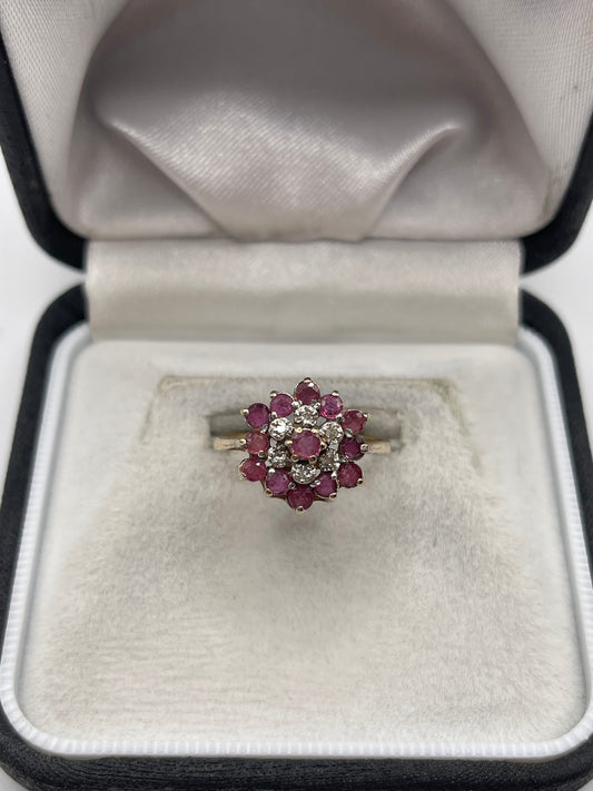 9ct gold ruby and diamond ring