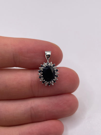9ct white gold sapphire and diamond pendant