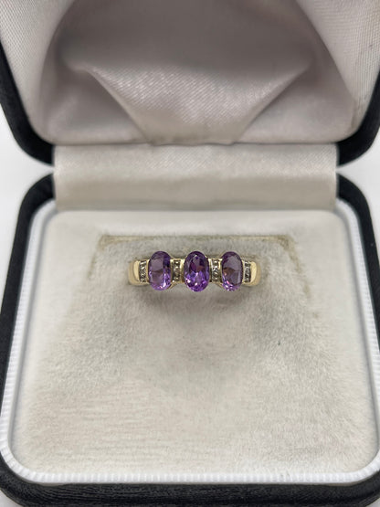9ct gold amethyst and diamond ring