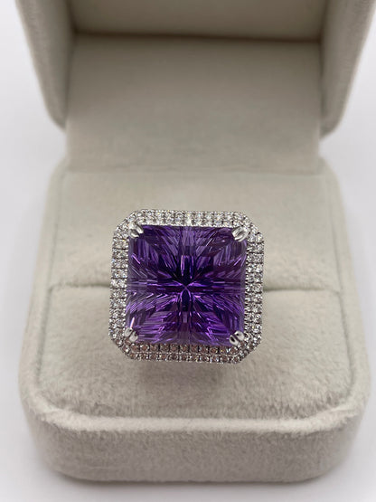 18ct white gold amethyst and diamond ring