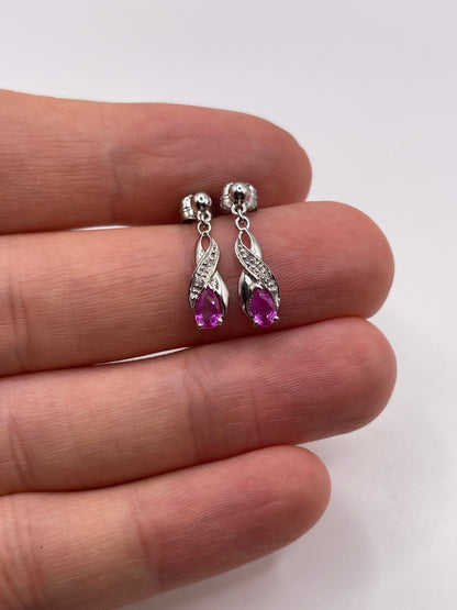 9ct white gold pink sapphire and diamond earrings