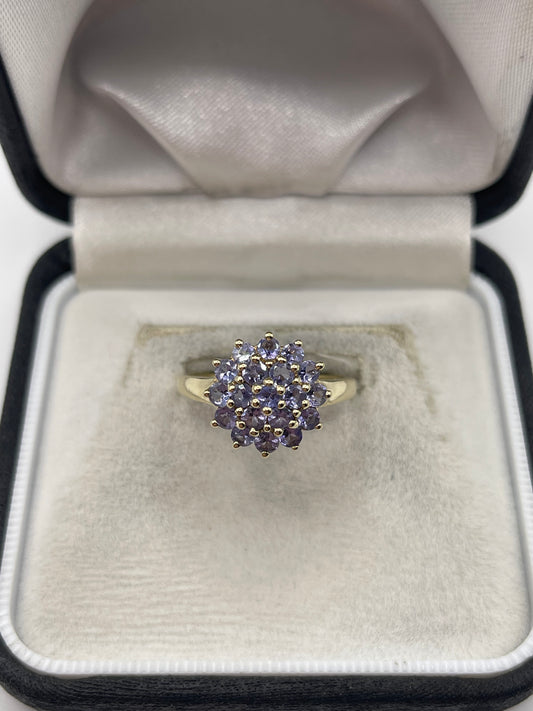 9ct gold tanzanite cluster ring
