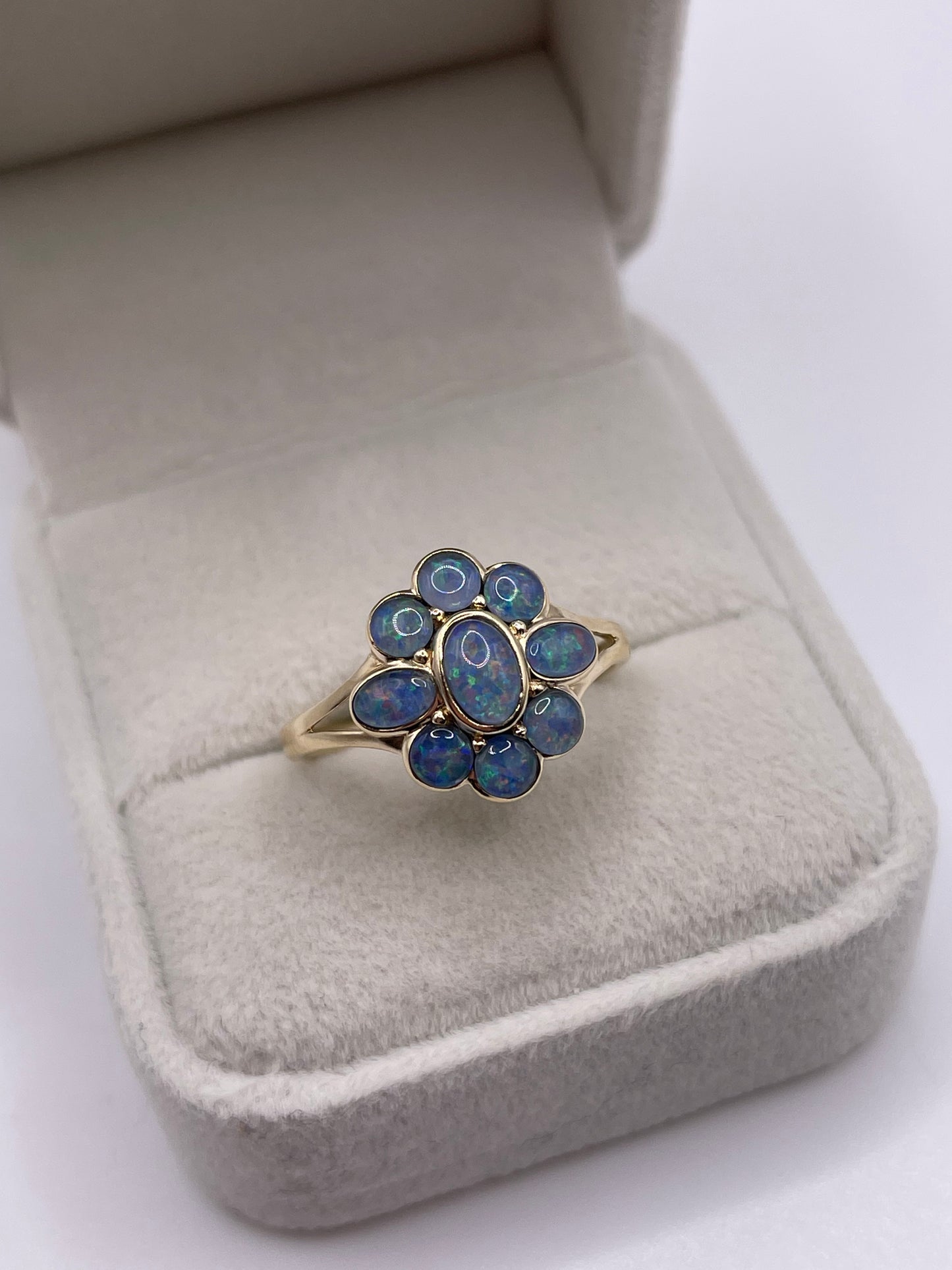 9ct gold black opal triplet cluster ring