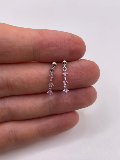 9ct white gold pink sapphire and diamond earrings