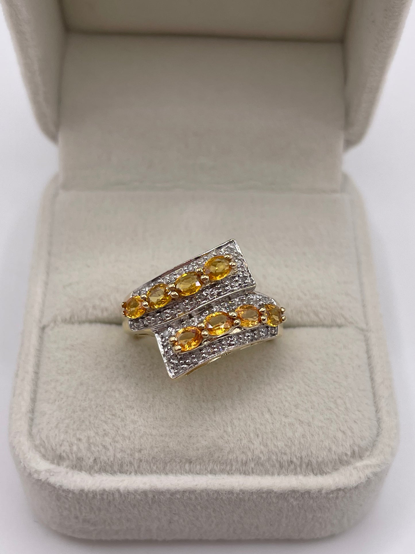 9ct gold orange sapphire and diamond ring
